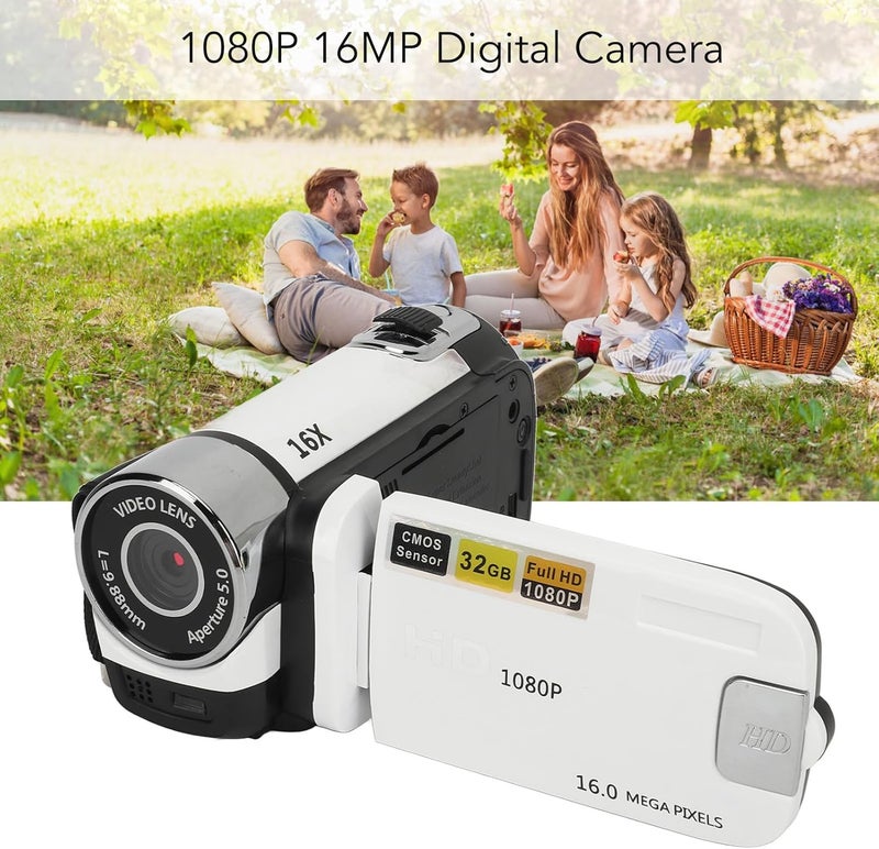 Bewinner D90 Digital Video Camera - 1080P 16MP Handheld Video Camcorder 16x Digital Zoom Video Camera with 2.7in TFT Rotatable Screen, HD Video Recorder Camera with Fill Light (White) - Image 2